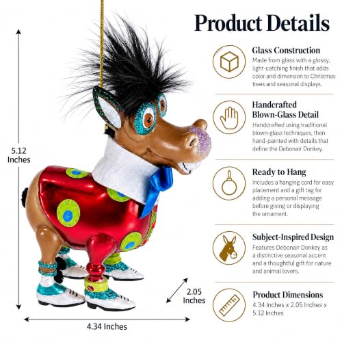 BestPysanky Debonair Donkey Glass Ornament – Handcrafted Christmas Decoration