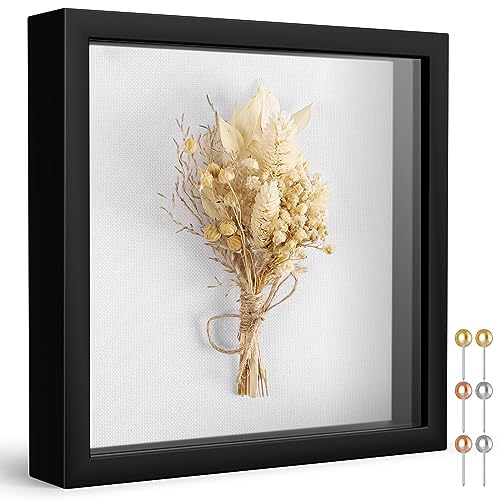 8x8 Shadow Box Frame with Linen Back & Push Pins - Black Memory Display Case