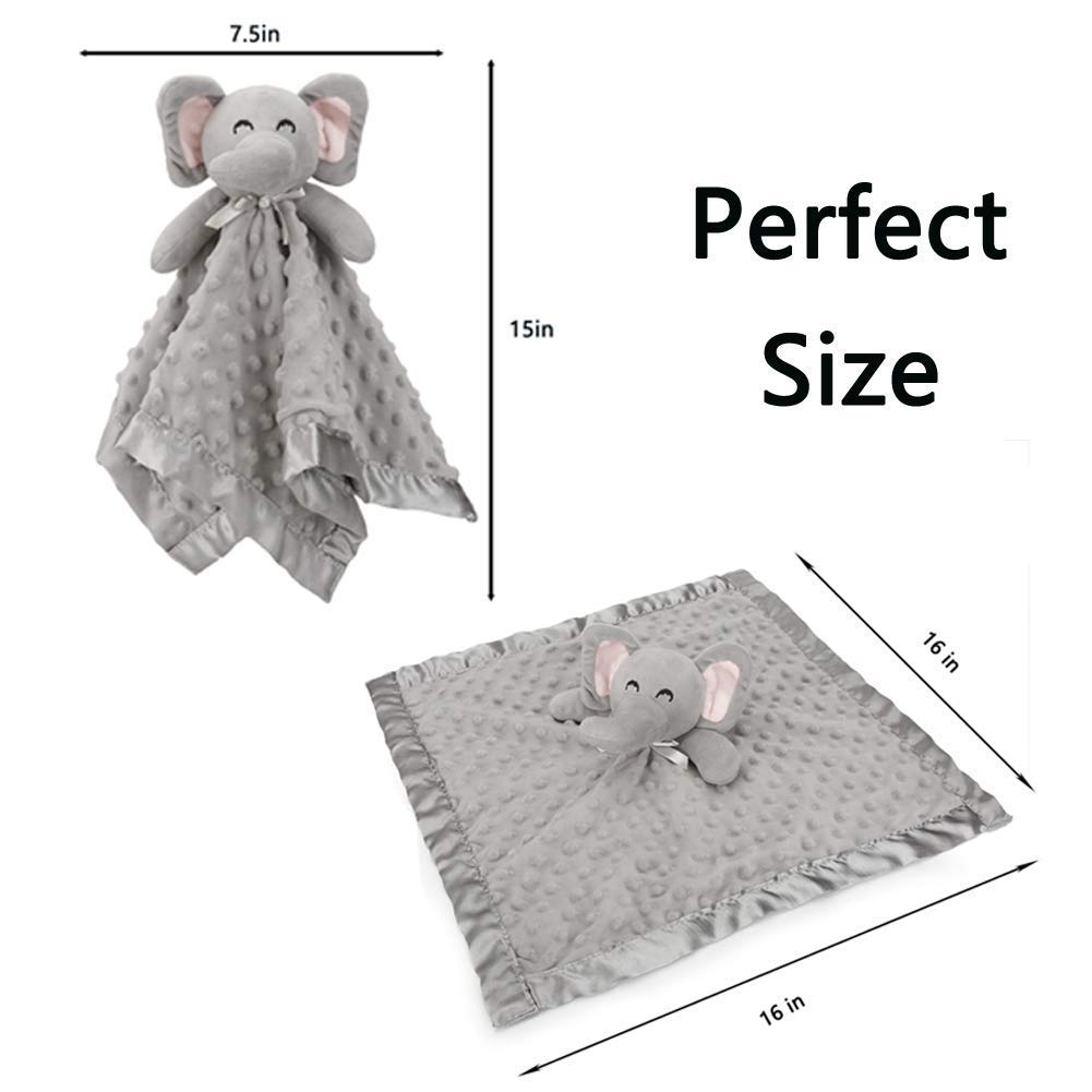 Pro Goleem Security Blanket - Soft Elephant and Bear Design | 16-Inch Comfort for Babies