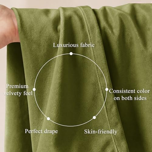 StangH Olive Green Velvet Drapes 52"W x 105"L (Pack of 2) - Living Room, 300 GSM Poshed Velvet