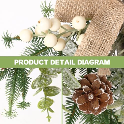 SY Super Bang 2Pcs White Berry Linen Bow Christmas Front Door Wall Decor - 19in