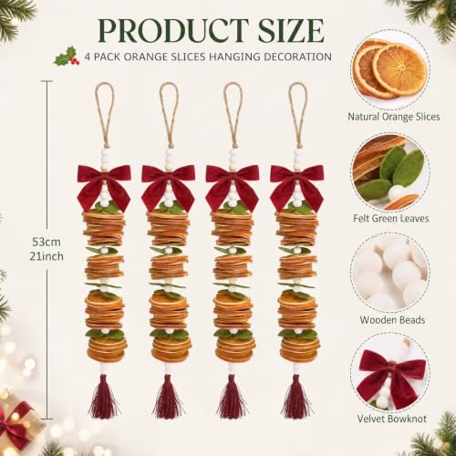 8 Pcs Dried Orange Slice Christmas Decor for Kitchen Cabinets, Red - Naucoos