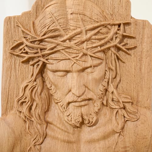 Wooden Jesus Wall Decor Handmade Cross Wall Art 9.8" x 7" Beechwood