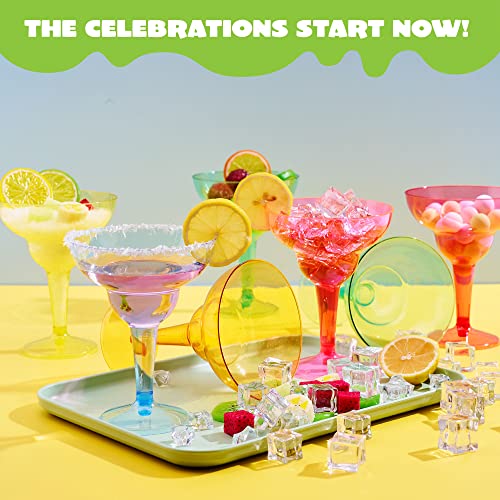 JOYIN 36 Pack Neon Plastic Margarita Glasses Cups 12 oz Disposable Cinco de Mayo Fiesta Party Supplies