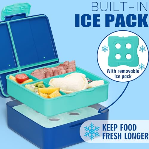 Bento Lunch Box for Kids with Built-in Ice Pack - 4 Compartment Leak Proof