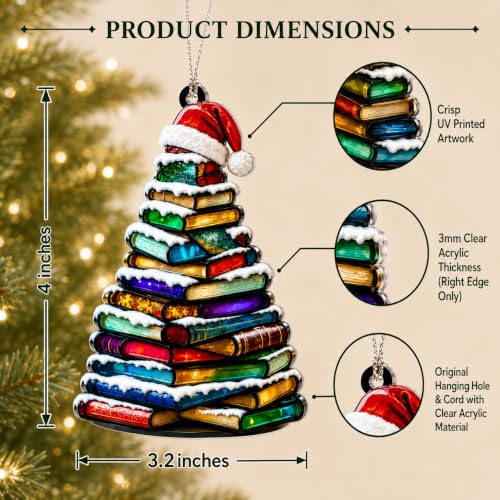 Kingduhu Santa Book Ornament for Christmas Tree – Book Lover Gift 4"