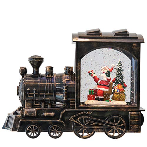 Christmas Musical Snow Globe Train Lantern - Lighted Swirling Glitter Santa