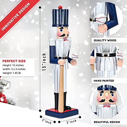 15-Inch Baseball Player Christmas Nutcracker Figurine Holiday Table Decor
