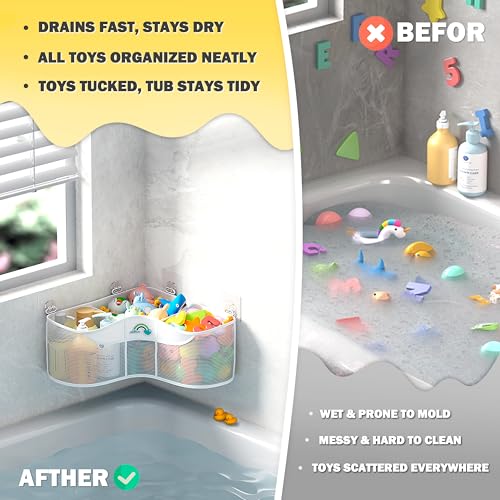 Austion 3-Compartment Corner Bath Toy Organizer - Quick Dry Mesh Storage