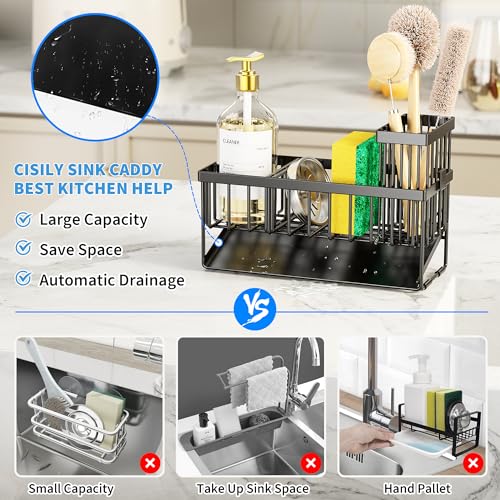 Stainless Steel Kitchen Sink Caddy Sponge Holder with Self-Draining Tray