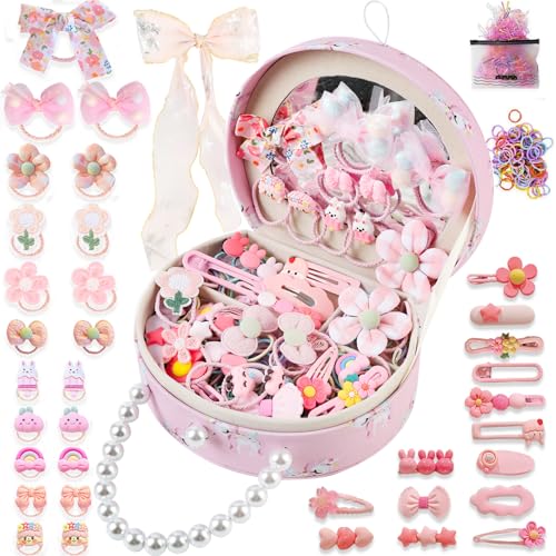 Girls Princess Jewelry Box with Mirror and Hair Accessories Set