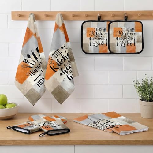 8-Piece Abstract Kitchen Decor Set: Microfiber Towels, Oven Mitts & Pot Holders