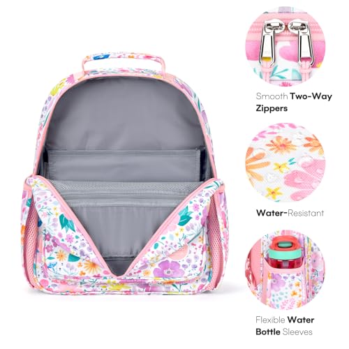 Mibasies Kids Pink Flower Backpack for Girls - 12L School Bookbag