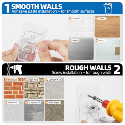 No-Drill Self-Adhesive Curtain Rod Holders, Clear Stick-On Brackets (6-Pack)