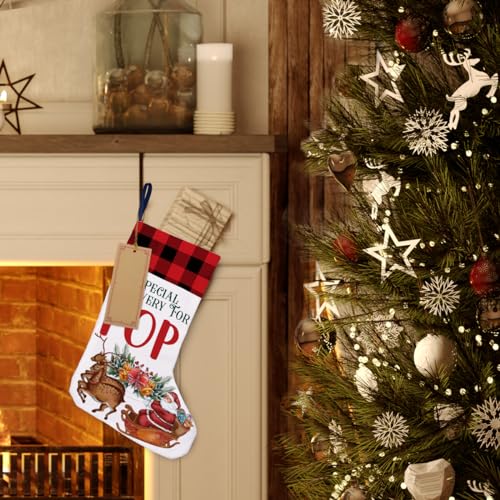 LyoGao Burlap Christmas Stocking Gift with Deer & Santa - Red Buffalo Plaid, B12, 16 x 12 in