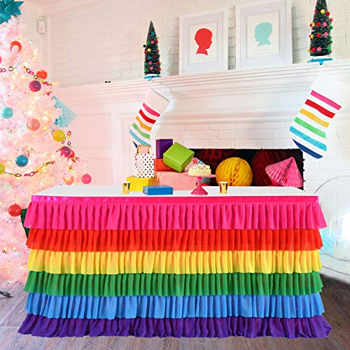 Rainbow Unicorn Tutu Table Skirt 14ft Bright Rainbow for Birthday & Party Decorations