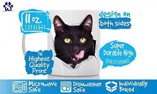 Winston & Bear Thirsty Black Cat Mug - 11oz Ceramic Funny Gift (Hungry Black Cat Variant)