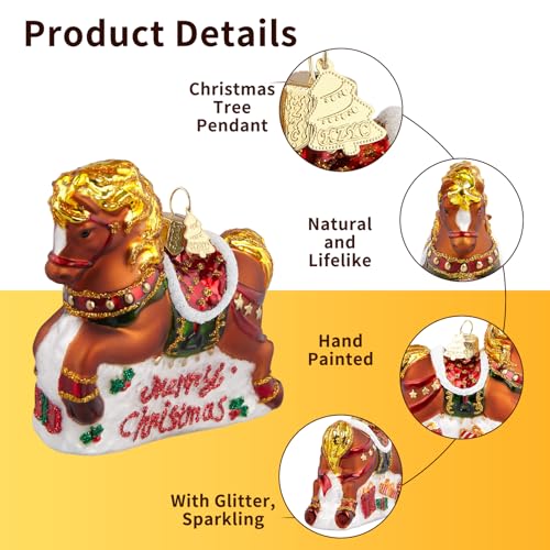 Horse Glass Ornament Christmas Tree Decoration - Hand-Blown 3.11 in Gold Mane