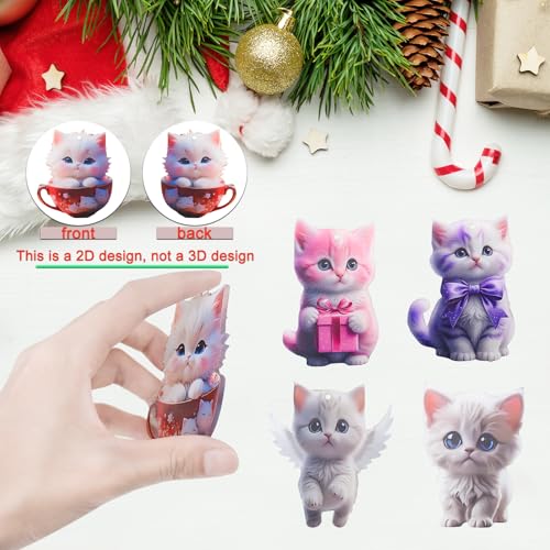 Acrylic Cat Christmas Ornaments 5Pcs Set | 3-Inch Keychains & Tree Decorations
