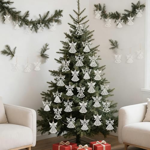 Syhood 30 pcs Wooden Angel Christmas Ornaments - Rustic Holiday Tree Decor