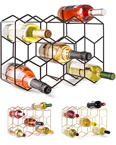 14-Bottle Freestanding Countertop Wine Rack - Modern Black Metal Stand