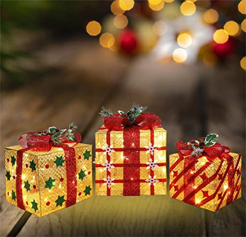 GLOWNOVA Ultra-Large 15x13x10.5 Inch Christmas Lighted Gift Boxes Set of 3 with 91 LEDs