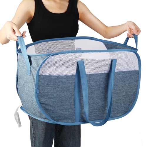 BATTOO Collapsible Laundry Hamper with Dual Handles - Blue Pop-Up Basket