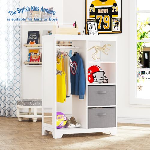 Kids Dress Up Armoire with Storage Bins and Full Length Mirror