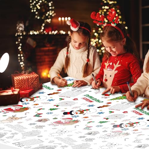 1Pack Christmas Coloring Tablecloth for Kids, Disposable Xmas Paper