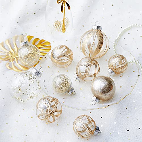 Champagne Clear Christmas Ball Ornaments 24-Pack - Shatterproof Plastic 3 Sizes