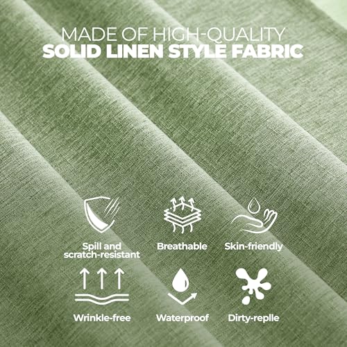 Faux Linen Round Tablecloth 60 Inch - Waterproof Sage Green Cover