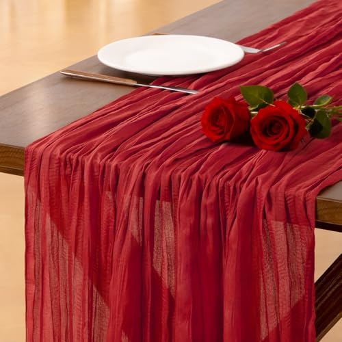 Socomi Red Cheesecloth Table Runner 10ft Fall Boho Wedding Party Home Decor