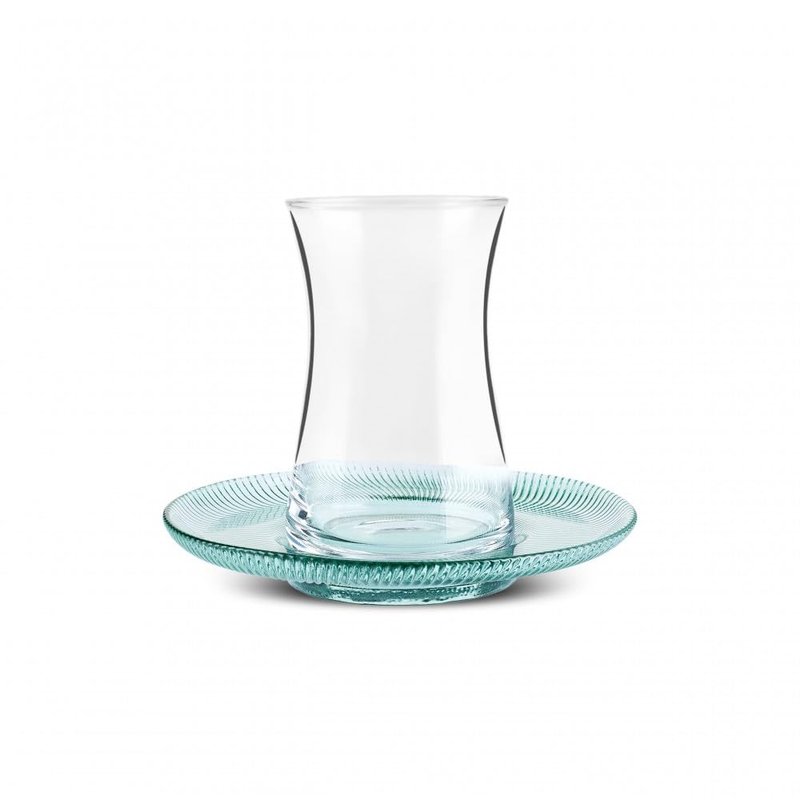 KARACA Juliet Turkish Tea Cups Set of 12, 170ml/5.74oz Turkish Tea Glasses with Green Detail Saucers for 6 People, Ideal Glass Set for Mother's Day and Housewarming