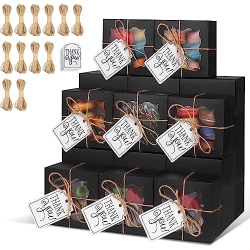 KPOSIYA 120 Pcs Black Bakery Boxes with Window 4x4x2.5 in - Gift & Takeaway