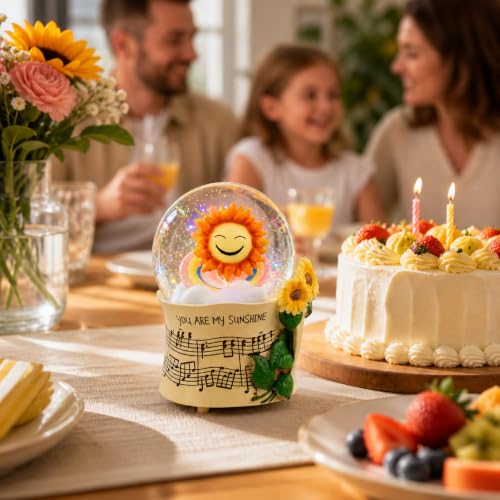 Sunflower Snow Globe Music Box with Colorful Lights, You Are My Sunshine
