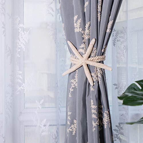 2 Pcs Natural Starfish Curtain Tiebacks, Handmade Woven Cotton Rope Holders