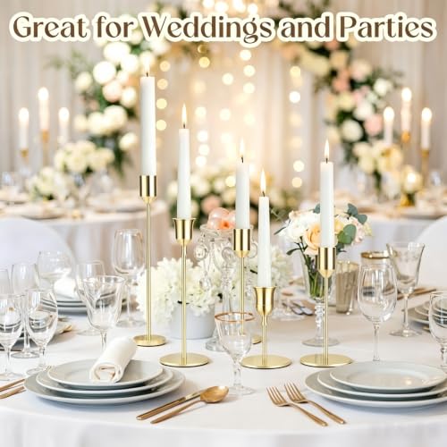 54 Pcs Gold Taper Candle Holders Set - 3 Heights Brass Candlestick Holders for Table Centerpiece, 18 each size, Zrlljp