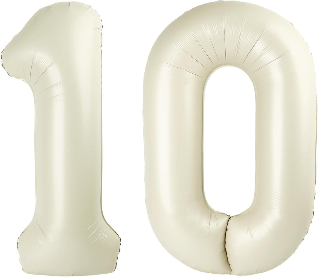 Skiennix 40-Inch Number 10 Balloon - Cream Foil Birthday Decoration for Men & Women