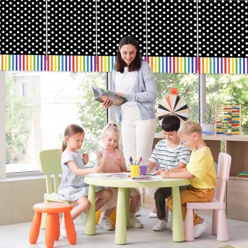 6 Pcs Classroom Window Valance Curtains, 36 x 24 Inch Polka Dot and Stripe