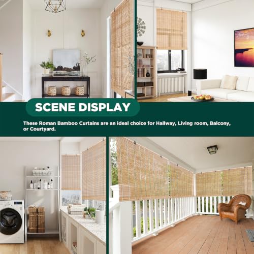 Bamboo Blinds for Indoor Windows - Roll Up Light Filtering, 23x48 in