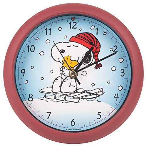 Peanuts Snoopy Christmas Sound Wall Clock with Sled Scene, 8 Inch