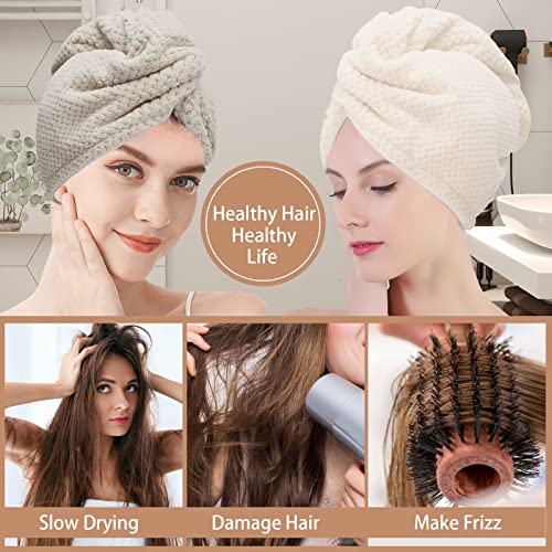 CZZXI 3 Pack Microfiber Hair Towels for Women - Quick Dry, Frizz-Free, Soft Hair Wraps in Beige, Khaki, Grey