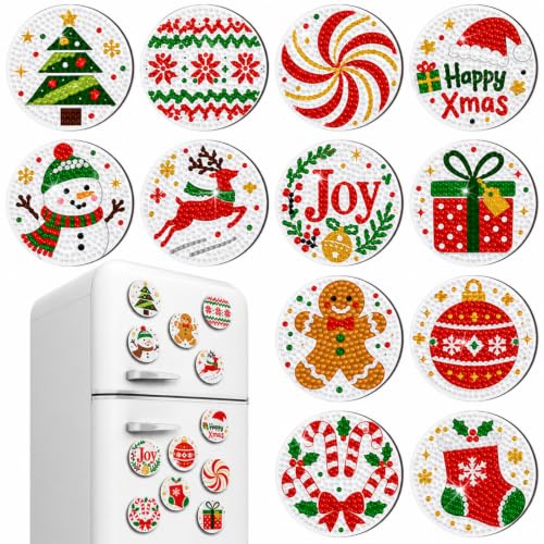 Zonon Joyful Xmas 12Pcs Christmas Diamond Art Magnets Kit (Joyful / Xmas) – Diamond Painting Magnets Craft
