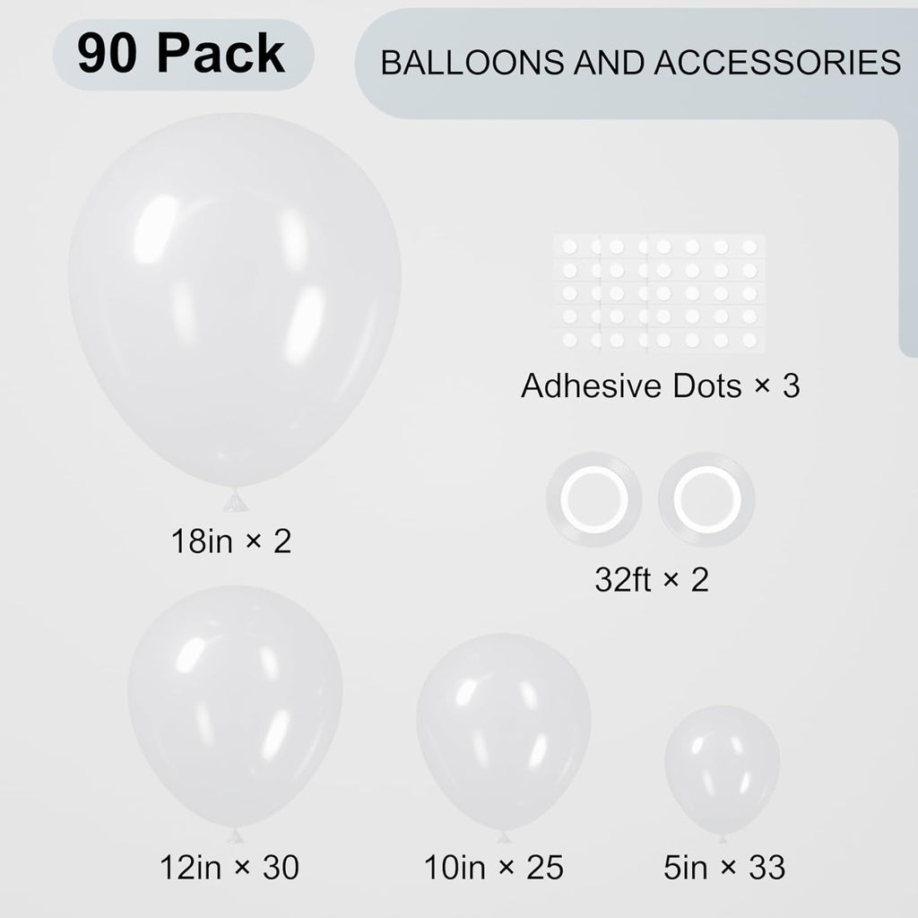 Voircoloria Clear Balloons - 90-Pack Transparent Balloon Garland Kit | 18/12/10/5 Inch for Weddings, Graduations, and Parties