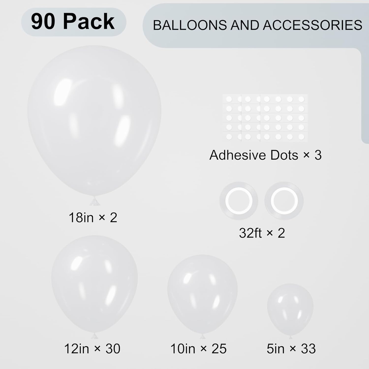 Voircoloria Clear Balloons - 90-Pack Transparent Balloon Garland Kit | 18/12/10/5 Inch for Weddings, Graduations, and Parties