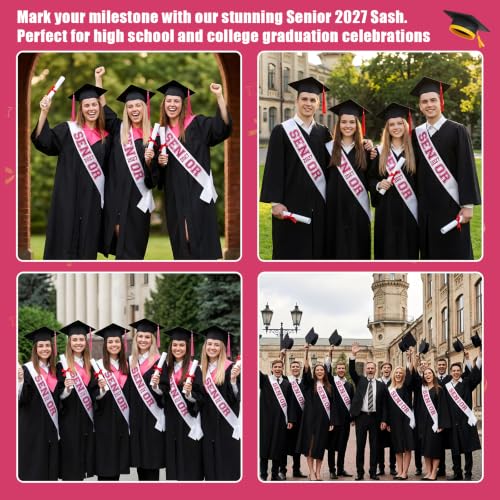 Senior 2027 Graduation Sash - 6 Pack Pink Satin Class of 2027 Party Favors