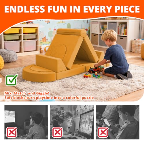 16-Piece Modular Kids Play Couch, Convertible Foam Building Fort Sofa