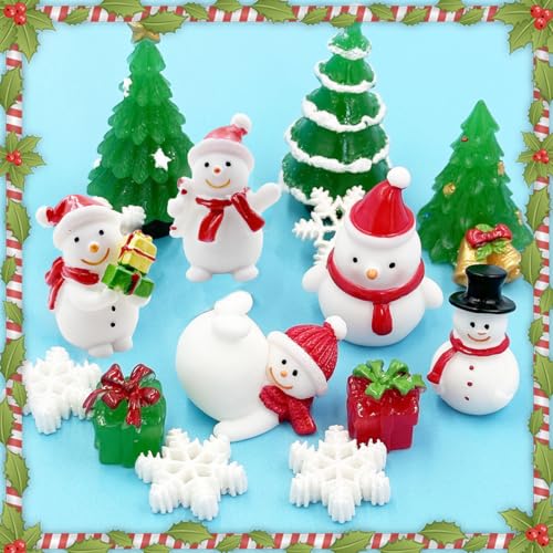Christmas Miniature Figurines, 25Pcs Winter Mini Resin Animal Figurines Tiny Resin Santa Claus Snowman Elk Figures Model Ornaments for DIY Crafts Xmas Fairy Garden Landscape Snow Globes Home Decor