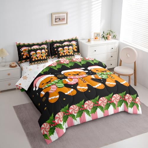 Feelyou Black Brown Christmas Twin Comforter Set with Sheets 7P Kids Bedding
