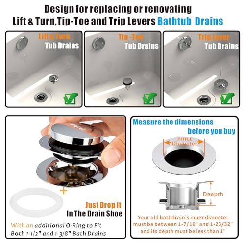 Universal Bathtub Drain Stopper and Cover - Chrome Plated Solid Brass